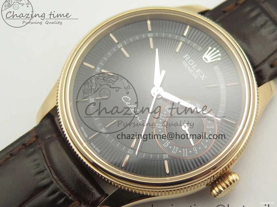 Best Leather Markers Edition Real A3165 Strap Date Brown RG Black Sticks 50519 on Dial Cellini MK 0408